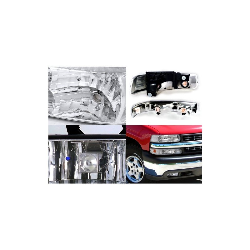 Spec-D Tuning Chrome Headlights Bumper Lamps + Clear Fog Light