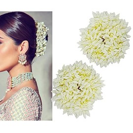 Karki Fusion Mogra White Gajra Hair Accessories Gajra Rubber Band for Women (Pack of 2)(White)