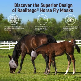Raelitego Horse Fly Mask, Adjustable Fly Masks for Horses Without Ears, UV Protection from Insect Pests Comfort Mesh Without Nose Average Size Horses Accessories (S)