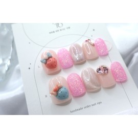 Handmade nail tips -  Lovely  - Short square / 수제네일팁 -  러브러블리  - 숏 스퀘어