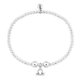 TRINK Brand Libra Zodiac Astrological Star Sign Sterling Silver Birthday Beaded Charm Bracelet