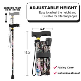 ZIYIZE Walking Cane | Canes for Woman for Stability | Lightweight, 5-Level Height Adjustable and Aluminum Folding Canes for Seniors | Ergonomic Wheeled Handle | Portable Walking Stick Collapsible Cane