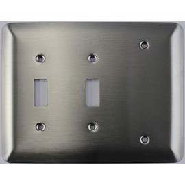 Mulberry Princess Style Satin Stainless Steel Three Gang Combo Wall Plate - 2 Toggle Switch Openings 1 Blank
