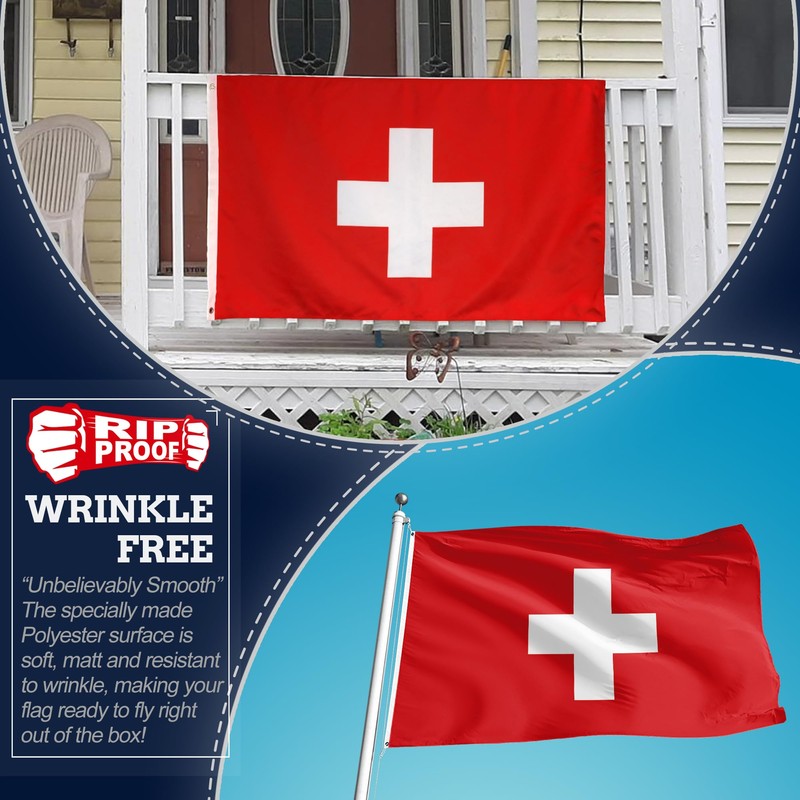 Anley Rip-Proof Double Sided 3-Ply Switzerland Flag 3x5 Foot -