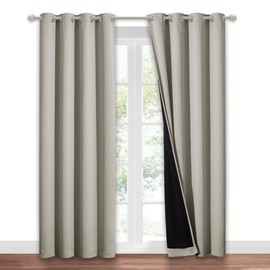 NICETOWN Natural 100% Blackout Window Curtain Panel, Cold and Full Light Blocking Drape with Black Liner for Nursery, 84 inches Drop Thermal Insulated Draperies (1 Piece, 52 inches Wide Each Panel)