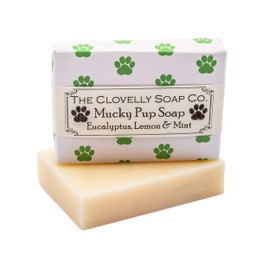 Clovelly Soap Co Natural Handmade Mucky Pup Dog Shampoo Soap with Eucalyptus, Mint and Lemon Scent, for all Breeds & Coat Types 100g