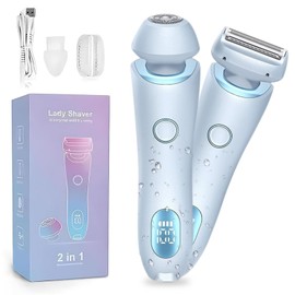 Electric Shaver for Women, 2 in 1 Wet & Dry Cordless Womens Razor, Rechargeable Electric Razors with 2 Removable Heads for Bikini,Legs,Arms, Underarm Area,Painless Hair Removal, IPX7 Waterproof,Blue