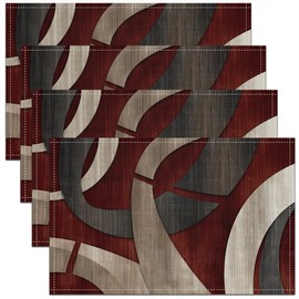 Abstract Spiral Placemats 12x18 Inch Set of 4 Retro Burgundy Red Gray Geometric Stripes Lines Place Mats for Teens Men Women Modern Simple Style Kitchen Mats for Dining Table