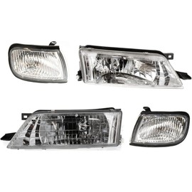 Rwrfejoe Headlight Halogen Left Right Driver Passenger Side Clear Lens Headlamp Corner Light Lamp Kit for Nissan for Maxima GLE/GXE/SE 97-99 with Bulb(S)-Assembly 260100L725 NI2520125