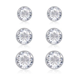 Glintara Women's Stud Earrings 925 Silver, Classic Earrings for Girls, Round Earrings Stud Set with Zirconia 4/5/6 mm, Sleeping Cartilage Stud Earrings, Hypoallergenic Earrings with Gift Box, Sterling