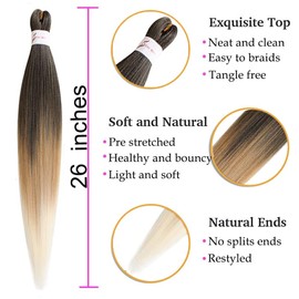 Pre-stretched Braiding Hair 26 inch 6 Packs Professional Kanekalon Synthetic Fiber Crochet EZ Braids Yaki Texture Braiding Hair Extensions (1B/27/613)