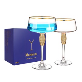 Marlelote,Gold Martini Glasses,Coupe Glass set of 2,Cocktail Glasses,Gold Rimmed&Rhinestones,Margarita Glass,Champagne Tower,Scocktail,Art Deco Glassware,Home Parties,9OZ.