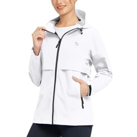 baleaf Women's Rain Jacket Waterproof Lightweight Raincoat Windbreaker Outdoor Hooded Travel White L