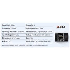 MEUS RACING 2.4GHz RC Receiver M-01A Long Range Control RX Compatible with MEUS Racing RC Transmitter ME-10B for RC Car/Boat/Tank etc. (8CH w/Light Control)