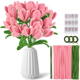 UzecPk Pipe Cleaner Flower Kit, Pipe Cleaners Craft Supplies, Chenille Stems Pipe Cleaners with Wrapping Paper, Step-by-Step Video Tutorials for Birthday Home Decoration（15 Flowers）