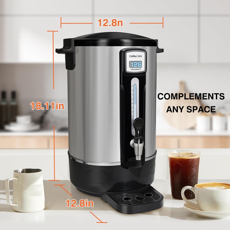 alelarocr Commercial Coffee Urn 50 Cups（12L, Stainless Steel Large-Capacity Coffee