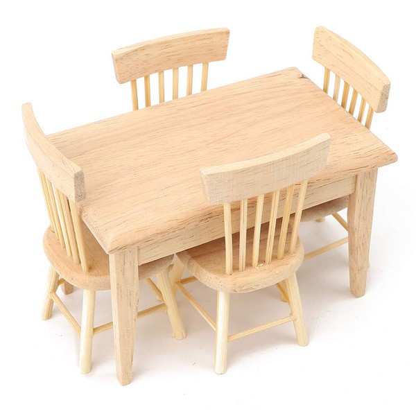 GOTOTOP 1:12 Dollhouse Miniature Simulated Table Chair Dining Chair Wooden Furniture Set Mini Furniture Toy Model Accessory (Wood Colour)(Table And Chair Set)