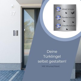Triple Stainless Steel Multi-Family Doorbells with Engraving - Bell Model Schulze 9 x 10.5 cm and Premium LED Bell Push | Bell Signs Optional with Beautiful Acrylic Plates | Engraved Bell Plate