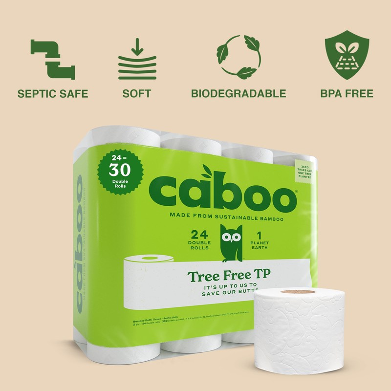 Caboo Tree Free Toilet Paper, Septic Safe Toilet Tissue, Non