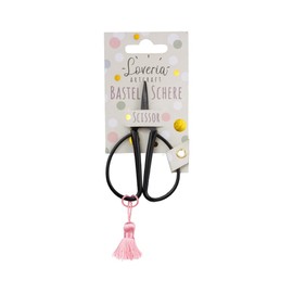 Loveria Craft Scissors Black, Small, 8.5 cm Long, Rustproof, for Paper, Fabric & Yarn, Coloured Tassel, Retro Vintage Scissors for Adults and Children