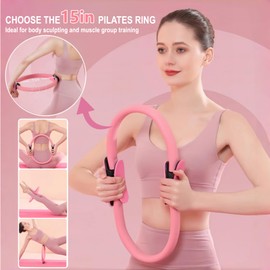 Nuplot Pilates Equipment, Pilates Kit for Home Workouts, Pilates Essentials Kit for Women, Home Pilates Kit with 15” Pilates Ring and Ball Set, Booty Bands, Figure 8 Resistance Band, Yoga Band (Pink)