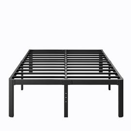 LAKKURI 18 Inch High Platform Metal Queen Size Bed Frame, Queen Bed Frameno Box Spring Needed, Easy Assembly, Heavy Duty, Noise Free, Black