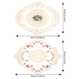 Dokeno Small Tablecloth, Pack of 2, 31 x 42 cm, 31 x 44 cm, Lace Doilies, Oval Vintage Tablecloth, Oval Lace Placemats for Dining Table, Coffee Table, Garden Table