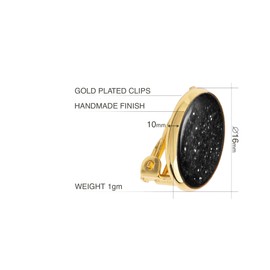 Handmade Comfortable Small Sparkly Round Clip on Earrings - Non Pierced Ears for Women (Style 32 - Black Gold)
