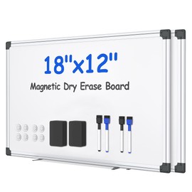VUSIGN 2PCS Magnetic White Board Kit for Wall 18" x 12", 2 Dry Eraser & 4 Multicolor Markers & 8 Magnetic Pins, Sliver Reinforced Aluminum Frame for Home, School, Office