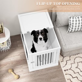 PUPETPO Furniture Style Dog Crate with Cushion, Dog Kennel Medium, Dog Crates, Dog Cage for Small and Medium Dogs, Decorative Dog Kennel with Flip-top Plate, Chew-Proof Metal Bars, White