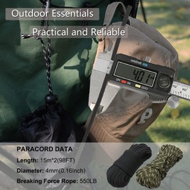 550 Paracord Rope, 30 Meters 4mm Nylon Cord, 9 Strand Survival Rope, Parachute Cord for Outdoor Camping Garden