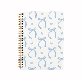 QUICQOD Coquette Blue Bow Notebook Journals,Preppy Girly Style Spiral Notebook for Teen Girls Women,Funky Trendy Hardcover Spiral Notebook 5.5x8.3