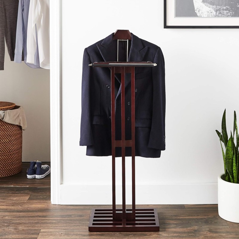 Proman Products VL16220 Freestanding Wardrobe Wooden Valet Stand Rack with