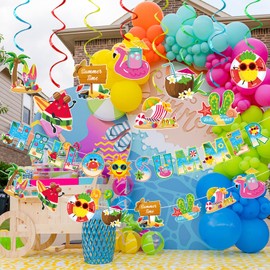 Hello Summer Banner with Tropical Beach Pool Splash Bash Banner, Summer Party Banner Summer Beach Party Decorations, Hello Summer Holiday Birthday Party Decorations