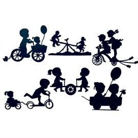 Silhouette BROTHER PLAYING with BABY SISTER SILHOUETTE DIE CUT/ CUTS- SIBLINGS, ADORABLE