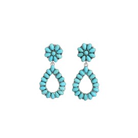 Bohemian Vintage Turquoise Oval Flower Drop Dangle Earrings Geometric Ethnic Teardrop Earrings Western Cowgirl Statement Jewelry-teardrop