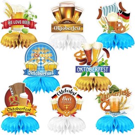 MAJSHDIO Oktoberfest Decoration, Pack of 9 3D Oktoberfest Party Decoration Bavarian Party Decoration Oktoberfest Honeycomb Centrepiece, Oktoberfest Table Decoration