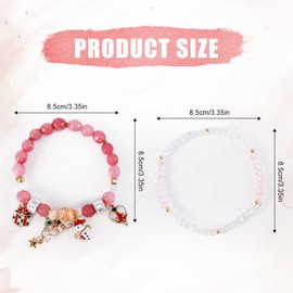 2pcs Christmas Bracelet for Women, Christmas Beaded Bracelet with Snowman Xmas Tree Charms Holiday Stretch Pendant Bracelet Jewelry Gift Party Favors