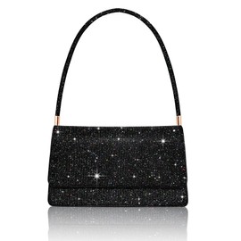 Toptime Women's Clutches, Sparkly Handbags for Women with 2 Compartments, Small Glitter Sequins Black Clutch Bag with Handle, Elegant Envelope Black Shoulder Evening Bag for Wedding Prom Party