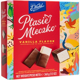 E. Wedel, Ptasie Mleczko Candy Box, Polish Bird's Milk, Delicate & Soft Vanilla Flavor Marshmallow in Dark Chocolate, 340g/12oz