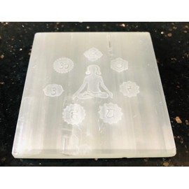 crystalmiracle Selenite 3 Inches Buddha Engraved Square Etched Charging Reiki Plate Crystal Healing Feng Shui Gift
