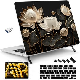 Tuiklol Case for MacBook Air 15 inch 2025 2024 2023 Model A3241 M4 / M3 A3114 / M2 A2941, Bracket Hard Shell Case with Keyboard Cover for MacBook Air 15.3’’ Cover, Lotus Bud