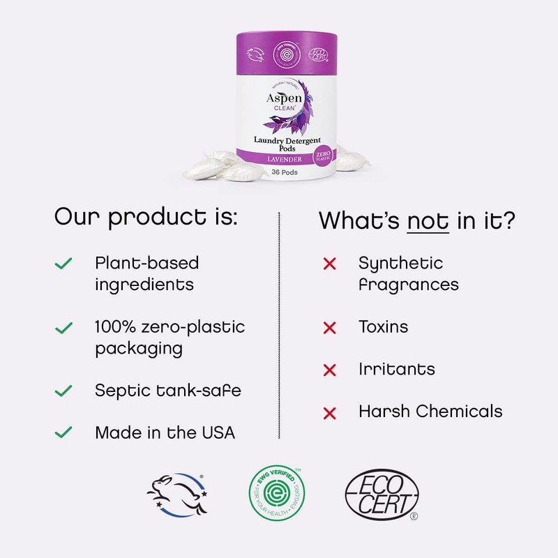 Lavender Laundry Pods by AspenClean, New and Improved Packaging, Zero