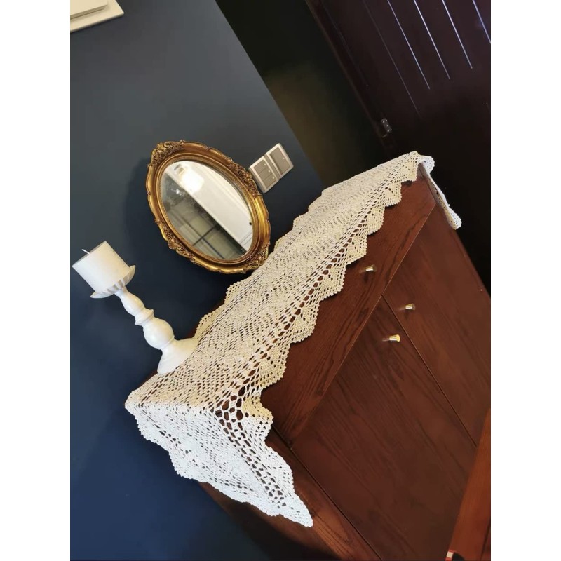 Lelefly Mantel rectangular de algodón hecho a mano, con encaje