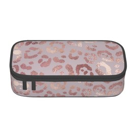 HKHEHOP Leopard Print Rose Gold Pencil Case Big Capacity Storage Pencil Pouch Stationery Bags With Zipper Portable Pen Holder Box Organizer For Boys Student College School Office Supplies