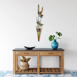 T.I. Design Cattails with Butterflies and Dragonflies Right | Contemporary Coastal Farmhouse Metal Wall Decor