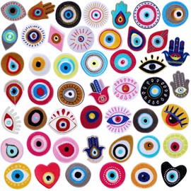 Ferraycle 48 Pcs Evil Eye Embroidery Patches Hamsa Hand Heart Moon Sew on/Iron on Embroidered Applique Repair Patch DIY Craft Accessories Gifts for Clothing Jacket Jeans Backpack Hat (Bright Color)