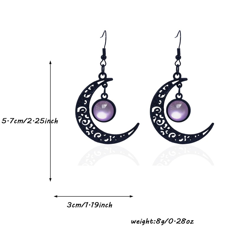 Goth Black Moon Earrings for Women,Gothic Black Red Purple Crystal