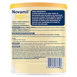 Novamil Symbiotic Premium 3 ,fórmula láctea para bebés de 1 a 3 años, con prebióticos y probióticos, fortalece la inmunidad, enriquecida con hierro, sin gluten, leche en polvo. Contiene un bote con 800g.