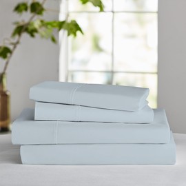 Color Sense 600 Thread Count King Bed Sheets Sky Blue, Cotton Rich Sateen Weave Easy Care Bed Sheet, Ultra Soft & Silky Durable Deep Pocket Sheets (1 Flat Sheet, 1 Fitted Sheet & 2 Pillowcases)